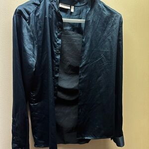 ASOS sleek Dark Blue Satin Button-Up Shirt